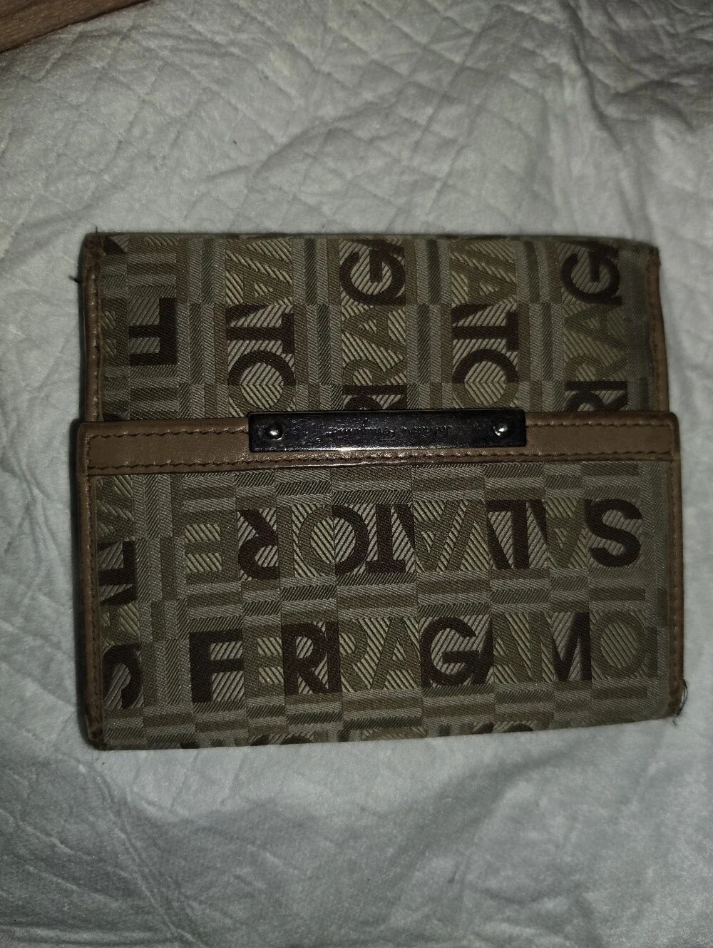 Salvatore Ferragamo Brown Logo Canvas Bi-Fold Wallet with Leather Trim
